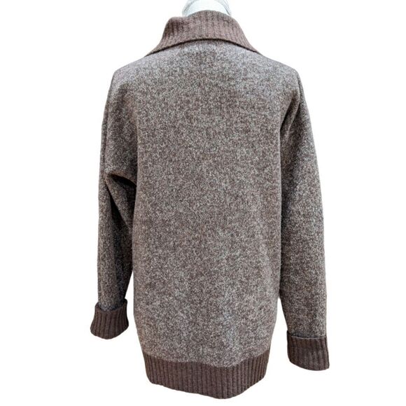 Bloomingdale's Shawl Collar Brown w/ Red Button Lambswool Knit Sweater Size M - Picture 2 of 5